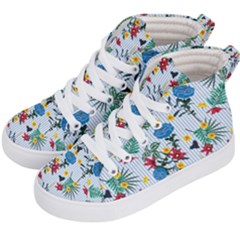 Blue Floral Stripes Kids  Hi-top Skate Sneakers by designsbymallika