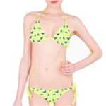 Blue butterflies at lemon yellow, nature themed pattern Classic Bikini Set