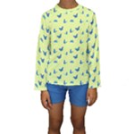 Blue butterflies at lemon yellow, nature themed pattern Kids  Long Sleeve Swimwear
