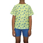 Blue butterflies at lemon yellow, nature themed pattern Kids  Short Sleeve Swimwear