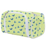 Blue butterflies at lemon yellow, nature themed pattern Toiletries Pouch