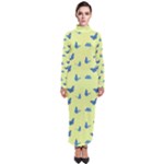 Blue butterflies at lemon yellow, nature themed pattern Turtleneck Maxi Dress