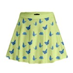 Blue butterflies at lemon yellow, nature themed pattern Mini Flare Skirt