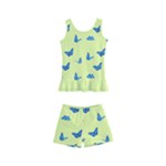 Blue butterflies at lemon yellow, nature themed pattern Kids  Boyleg Swimsuit