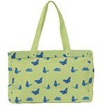 Blue butterflies at lemon yellow, nature themed pattern Canvas Work Bag