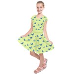 Blue butterflies at lemon yellow, nature themed pattern Kids  Short Sleeve Dress