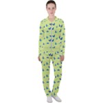 Blue butterflies at lemon yellow, nature themed pattern Casual Jacket and Pants Set