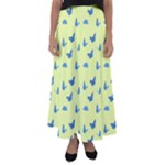 Blue butterflies at lemon yellow, nature themed pattern Flared Maxi Skirt