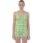 Blue butterflies at lemon yellow, nature themed pattern Tie Front Two Piece Tankini