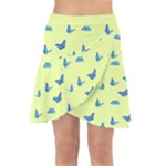 Blue butterflies at lemon yellow, nature themed pattern Wrap Front Skirt