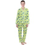 Blue butterflies at lemon yellow, nature themed pattern Satin Long Sleeve Pajamas Set