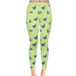 Blue butterflies at lemon yellow, nature themed pattern Inside Out Leggings