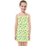 Blue butterflies at lemon yellow, nature themed pattern Kids  Summer Sun Dress
