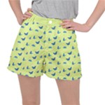 Blue butterflies at lemon yellow, nature themed pattern Ripstop Shorts