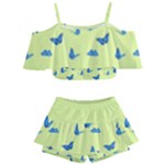 Blue butterflies at lemon yellow, nature themed pattern Kids  Off Shoulder Skirt Bikini