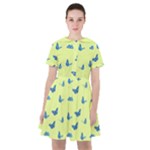 Blue butterflies at lemon yellow, nature themed pattern Sailor Dress
