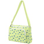 Blue butterflies at lemon yellow, nature themed pattern Front Pocket Crossbody Bag