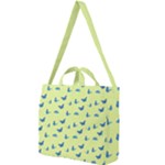 Blue butterflies at lemon yellow, nature themed pattern Square Shoulder Tote Bag