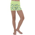 Blue butterflies at lemon yellow, nature themed pattern Kids  Lightweight Velour Yoga Shorts