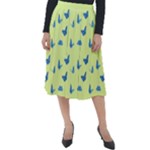 Blue butterflies at lemon yellow, nature themed pattern Classic Velour Midi Skirt 
