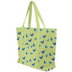 Blue butterflies at lemon yellow, nature themed pattern Zip Up Canvas Bag