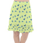 Blue butterflies at lemon yellow, nature themed pattern Fishtail Chiffon Skirt