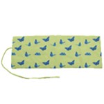 Blue butterflies at lemon yellow, nature themed pattern Roll Up Canvas Pencil Holder (S)