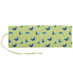 Blue butterflies at lemon yellow, nature themed pattern Roll Up Canvas Pencil Holder (M)
