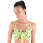 Blue butterflies at lemon yellow, nature themed pattern Woven Tie Front Bralet