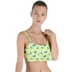 Blue butterflies at lemon yellow, nature themed pattern Layered Top Bikini Top 
