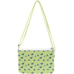 Blue butterflies at lemon yellow, nature themed pattern Double Gusset Crossbody Bag