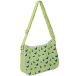 Blue butterflies at lemon yellow, nature themed pattern Zip Up Shoulder Bag