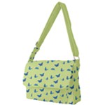 Blue butterflies at lemon yellow, nature themed pattern Full Print Messenger Bag (L)