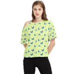 Blue butterflies at lemon yellow, nature themed pattern One Shoulder Cut Out Tee