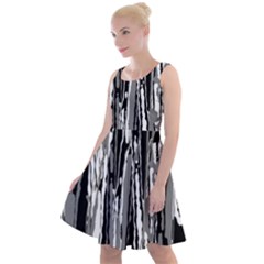 Black And White Abstract Linear Print Knee Length Skater Dress