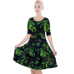 Jungle Camo Tropical Print Quarter Sleeve A-line Dress by dflcprintsclothing