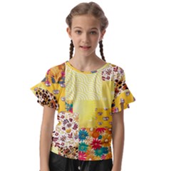 Yellow Floral Aesthetic Kids  Cut Out Flutter Sleeves by designsbymallika