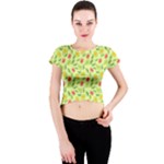 Vector Fruits pattern, pastel colors, yellow background Crew Neck Crop Top