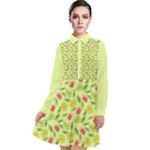 Vector Fruits pattern, pastel colors, yellow background Long Sleeve Chiffon Shirt Dress
