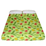 Vector Fruits pattern, pastel colors, yellow background Fitted Sheet (Queen Size)