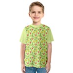 Vector Fruits pattern, pastel colors, yellow background Kids  Sport Mesh Tee