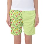 Vector Fruits pattern, pastel colors, yellow background Women s Basketball Shorts