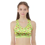 Vector Fruits pattern, pastel colors, yellow background Sports Bra with Border