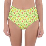 Vector Fruits pattern, pastel colors, yellow background Reversible High-Waist Bikini Bottoms