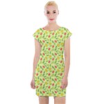 Vector Fruits pattern, pastel colors, yellow background Cap Sleeve Bodycon Dress