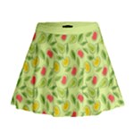Vector Fruits pattern, pastel colors, yellow background Mini Flare Skirt