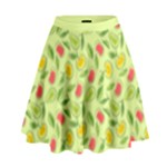 Vector Fruits pattern, pastel colors, yellow background High Waist Skirt