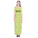 Vector Fruits pattern, pastel colors, yellow background Short Sleeve Maxi Dress