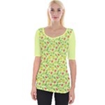 Vector Fruits pattern, pastel colors, yellow background Wide Neckline Tee