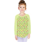 Vector Fruits pattern, pastel colors, yellow background Kids  Long Sleeve Tee